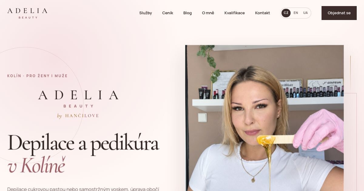 Ukázka webu a vizuální identity Adelia Beauty v Kolíně